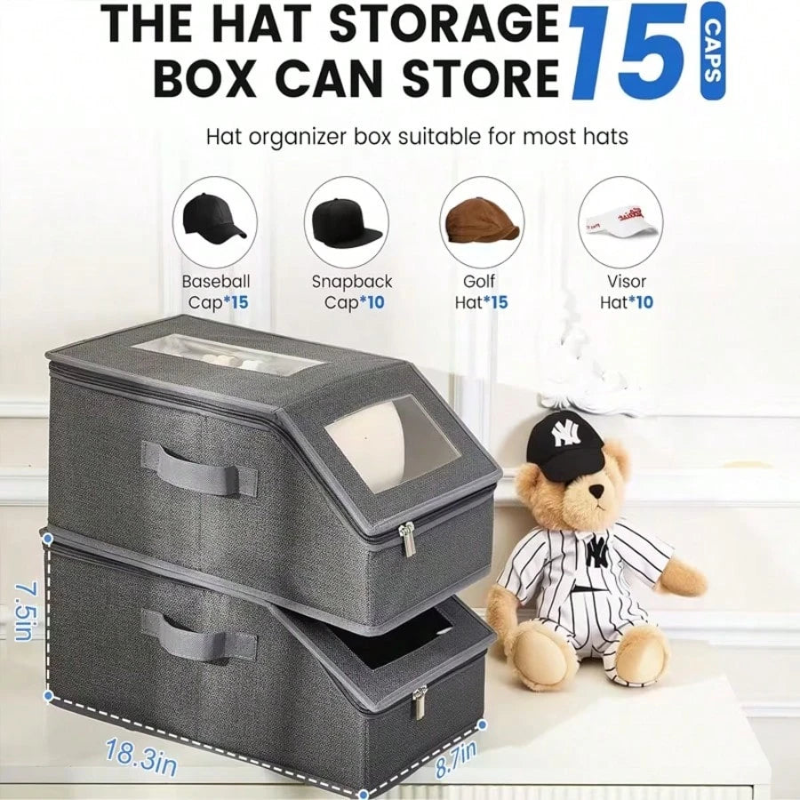 4 Pack Hat Storage For Baseball Caps, Hat Box With Clear View Window, Hat Organizer For Baseball Caps Holds