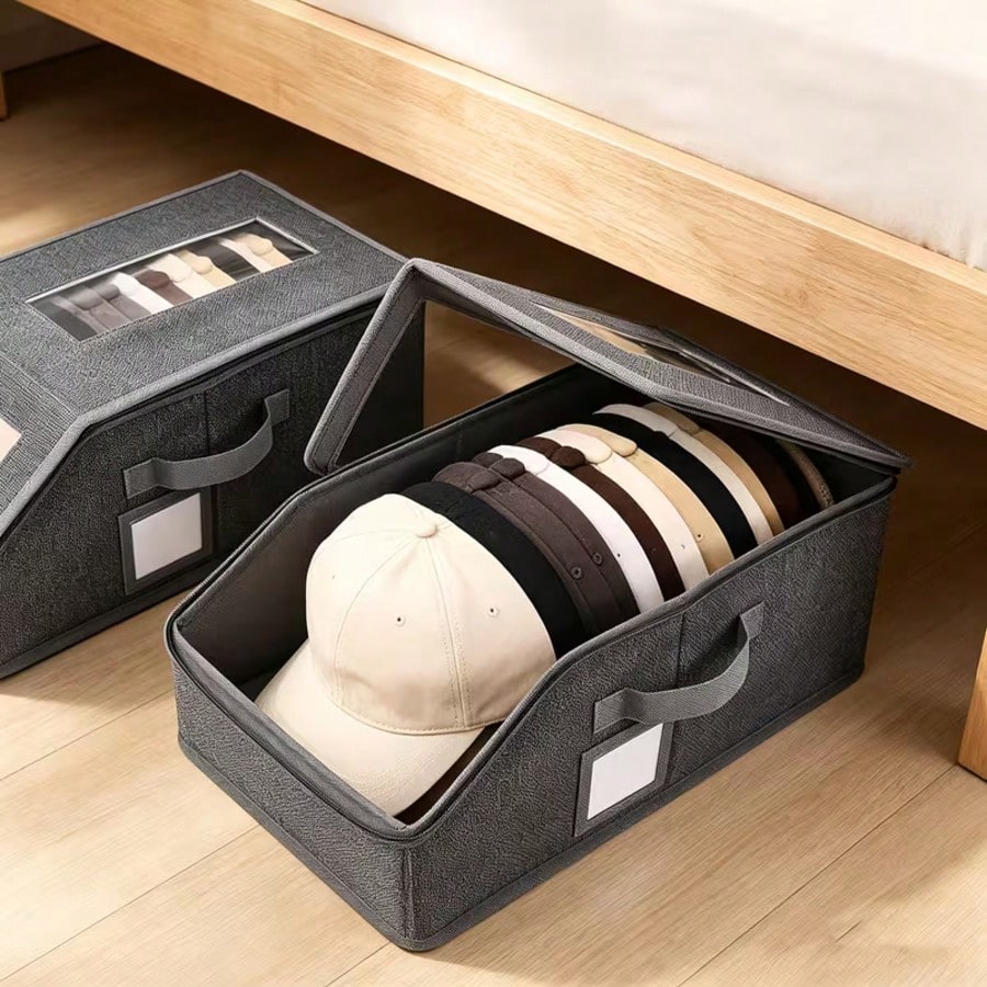 4 Pack Hat Storage For Baseball Caps, Hat Box With Clear View Window, Hat Organizer For Baseball Caps Holds
