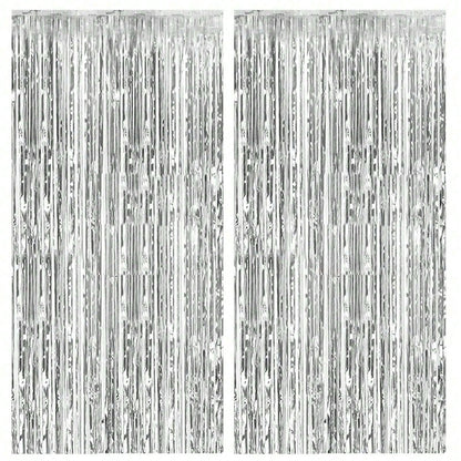 4 Packs Foil Curtain Backdrop Silver Metallic Tinsel Foil Fringe Curtains Photo Booth Props For Birthday Wedding Engagement Nursery Decor Baby Shower Bachelorette Christmas Holiday Celebration Party D