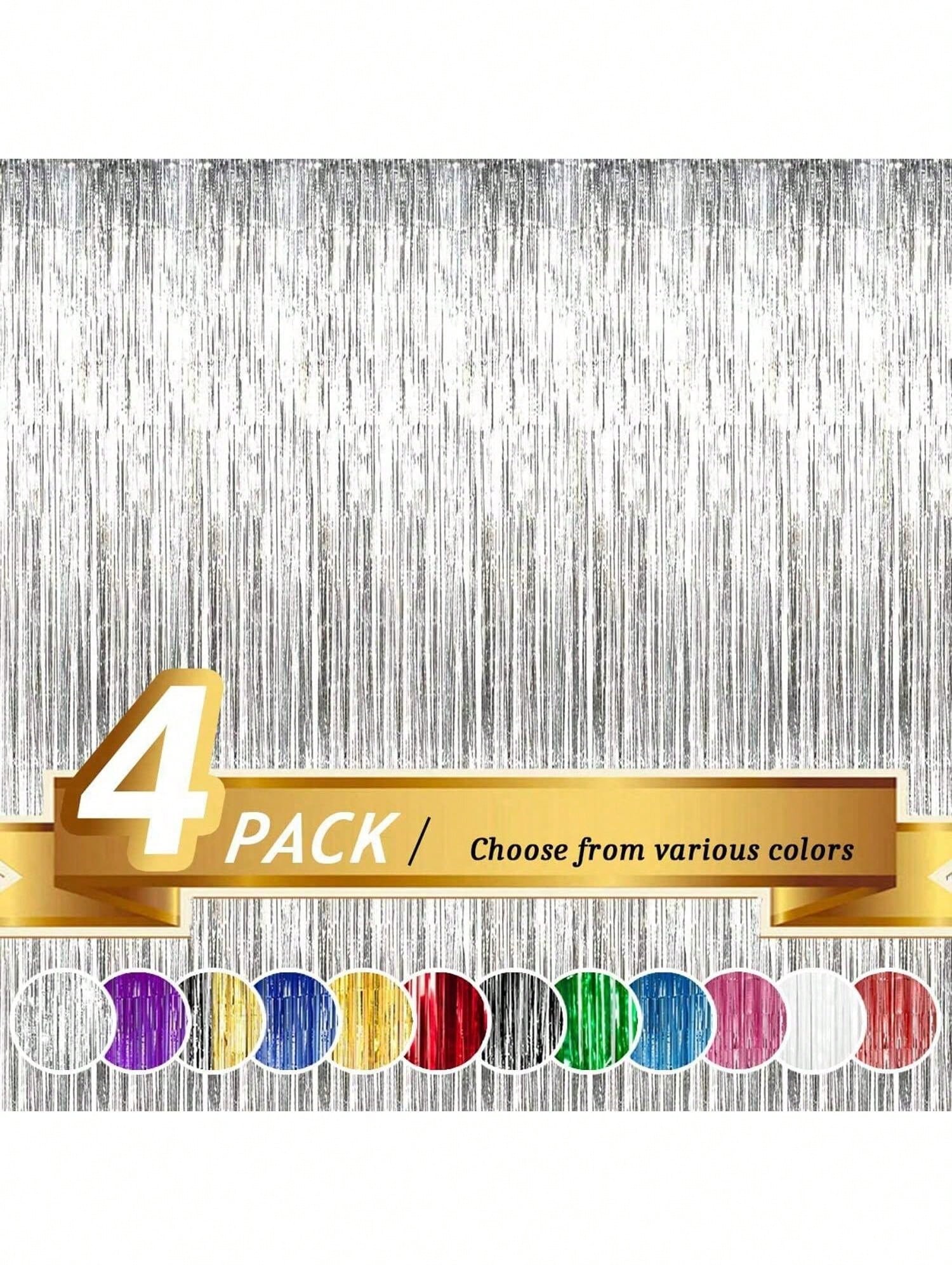 4 Packs Foil Curtain Backdrop Silver Metallic Tinsel Foil Fringe Curtains Photo Booth Props For Birthday Wedding Engagement Nursery Decor Baby Shower Bachelorette Christmas Holiday Celebration Party D