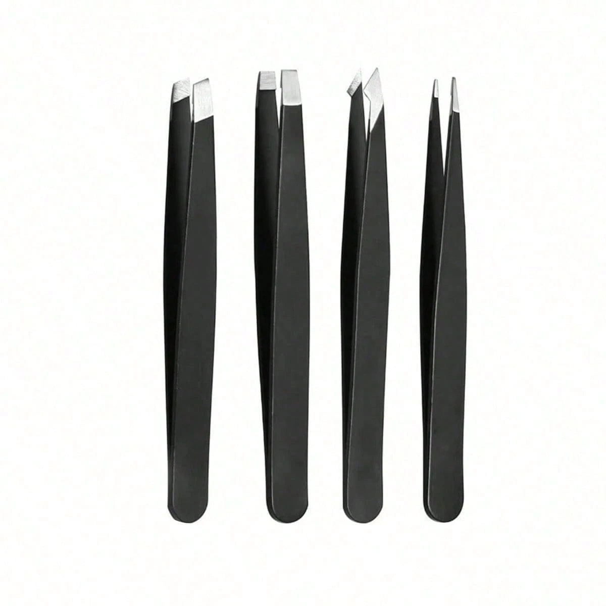 4 Pcs Precision Tweezers Set For Eyebrows,Black Stainless Steel Eyebrow Tweezers, Flat Mouth, Slanted Mouth, Pointed Nose Clip, Eyebrow Trimming, False Eyelash Grafting, Beard Pulling Tool,Eyebrow Tri