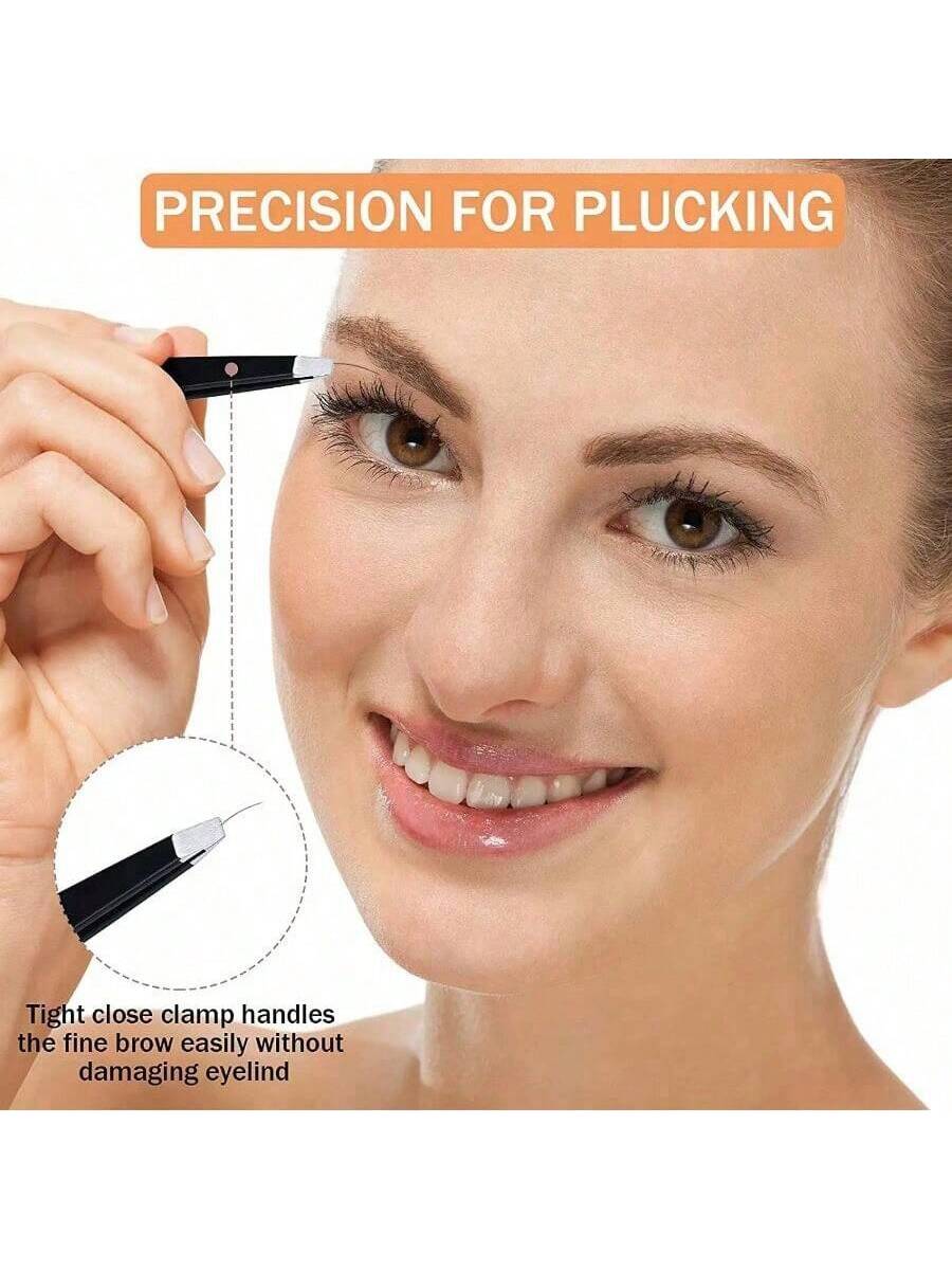 4 Pcs Precision Tweezers Set For Eyebrows,Black Stainless Steel Eyebrow Tweezers, Flat Mouth, Slanted Mouth, Pointed Nose Clip, Eyebrow Trimming, False Eyelash Grafting, Beard Pulling Tool,Eyebrow Tri