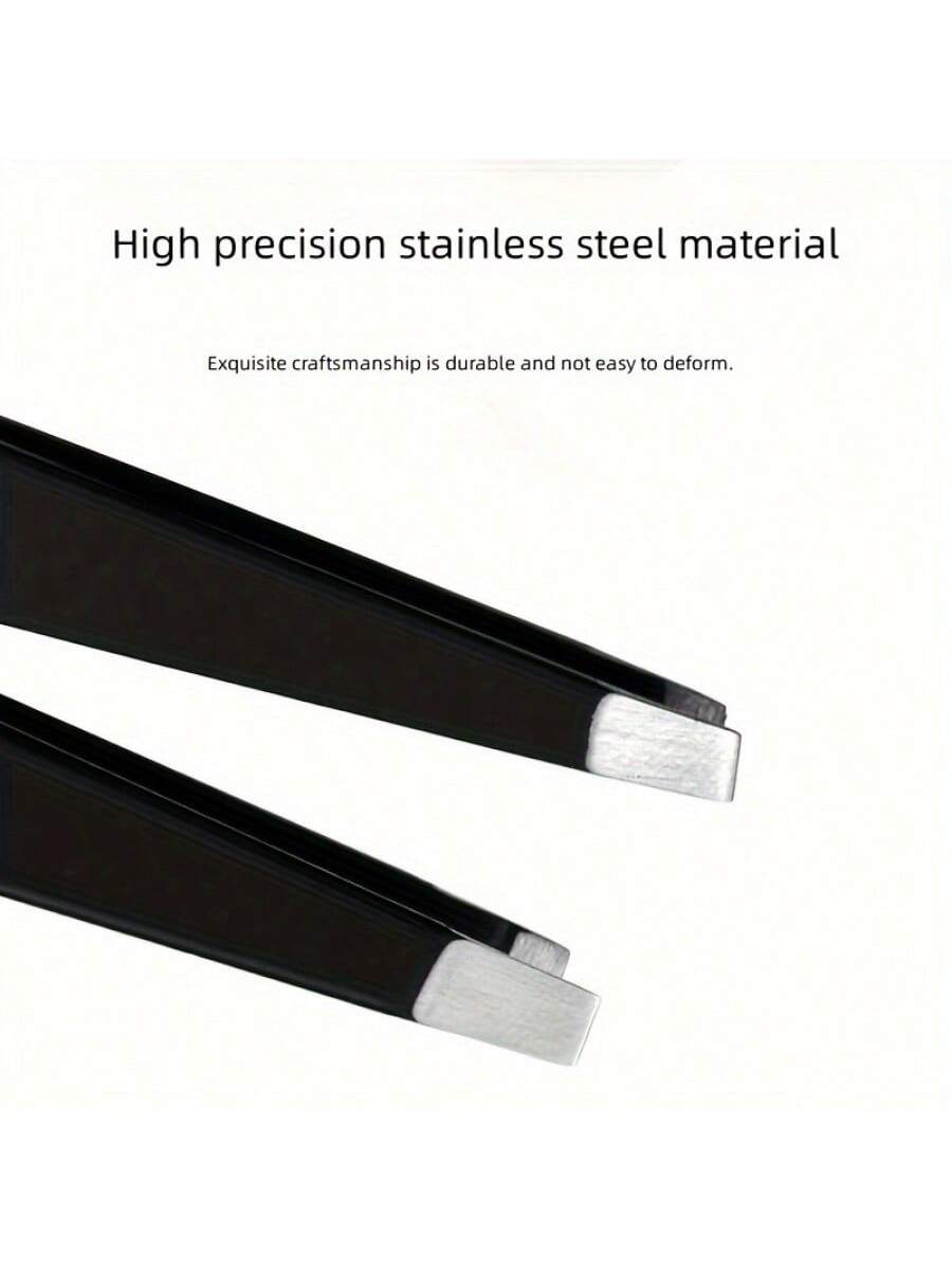 4 Pcs Precision Tweezers Set For Eyebrows,Black Stainless Steel Eyebrow Tweezers, Flat Mouth, Slanted Mouth, Pointed Nose Clip, Eyebrow Trimming, False Eyelash Grafting, Beard Pulling Tool,Eyebrow Tri