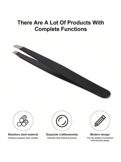 4 Pcs Precision Tweezers Set For Eyebrows,Black Stainless Steel Eyebrow Tweezers, Flat Mouth, Slanted Mouth, Pointed Nose Clip, Eyebrow Trimming, False Eyelash Grafting, Beard Pulling Tool,Eyebrow Tri