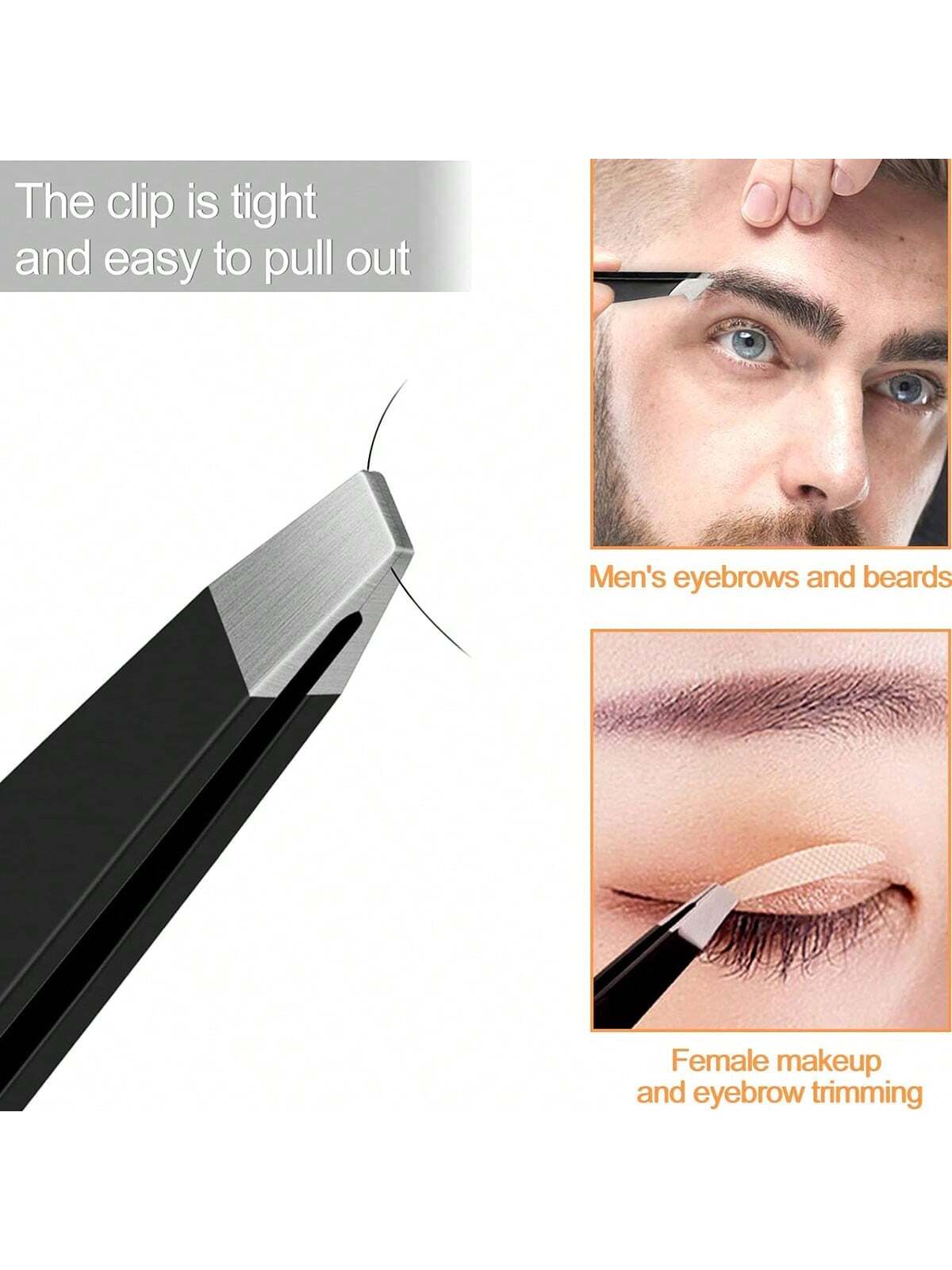 4 Pcs Precision Tweezers Set For Eyebrows,Black Stainless Steel Eyebrow Tweezers, Flat Mouth, Slanted Mouth, Pointed Nose Clip, Eyebrow Trimming, False Eyelash Grafting, Beard Pulling Tool,Eyebrow Tri