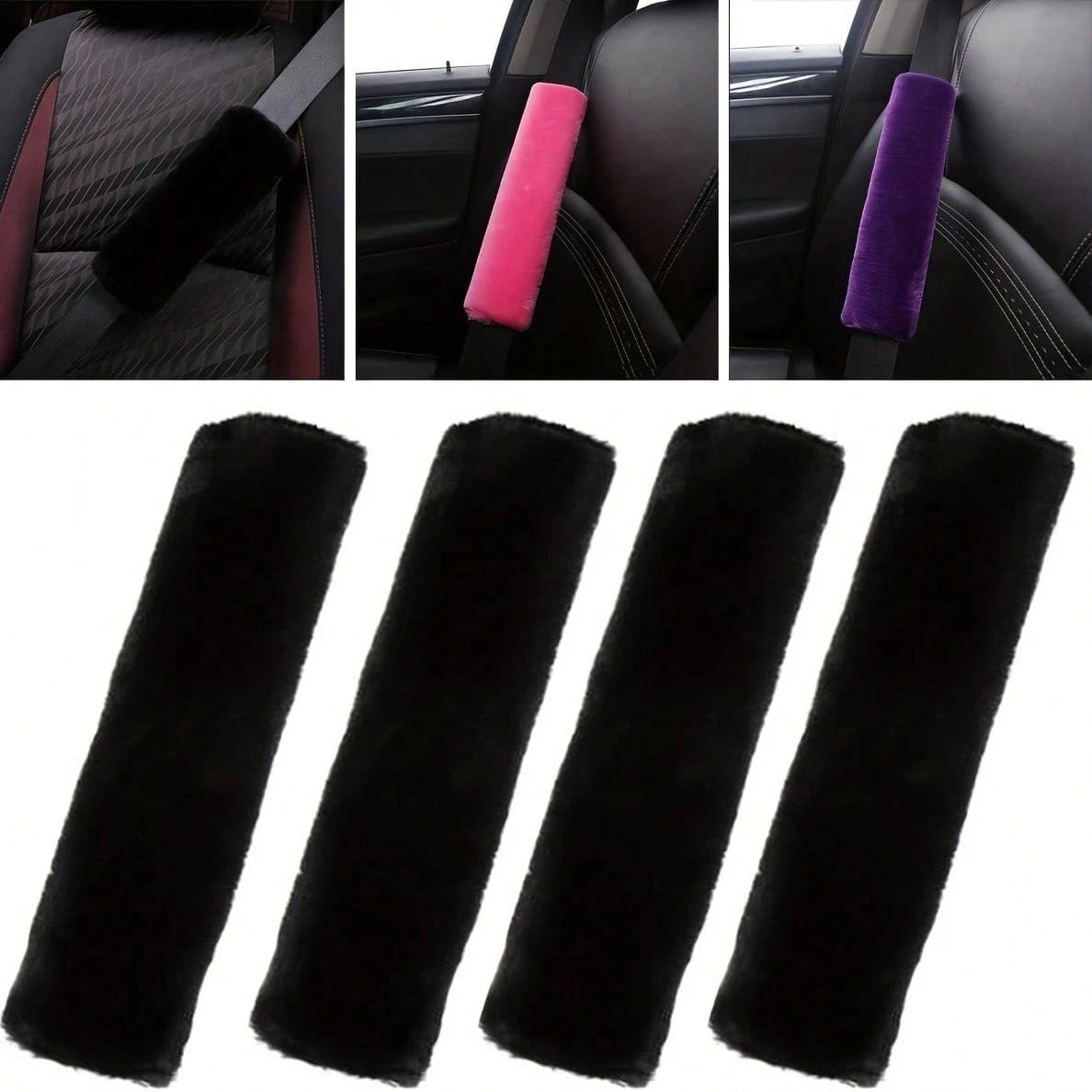 4-Piece Car Seat Belt Plush Pad Shoulder Cover, Seat Belt Protective Pad, Adjustable Soft Plush Shoulder Strap To Protect The Neck And Shoulders.