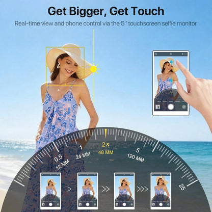4." Selfie Monitor Screen Phone 17, 1080P Wireless Screen Mirroring Back Camera Monitor Phone, Magnetic Selfie Screen With 100ft Remote For Vlog Snaplylens For Phone, Android, Pink 1600mAh Battery