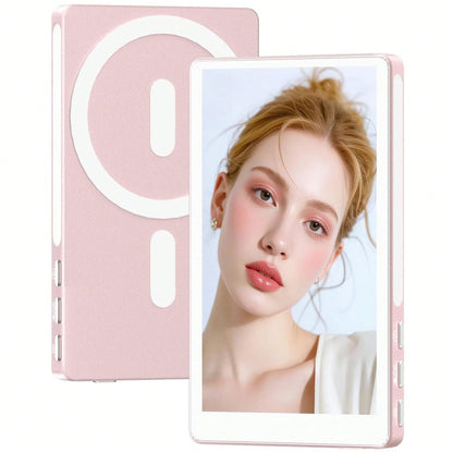 4." Selfie Monitor Screen Phone 17, 1080P Wireless Screen Mirroring Back Camera Monitor Phone, Magnetic Selfie Screen With 100ft Remote For Vlog Snaplylens For Phone, Android, Pink 1600mAh Battery