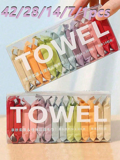 42/28/14/7 Pieces Compressed Disposable Washcloths Travel Portable Facial Cleansing Towel Thickened Wet And Dry Dual-Use Travel Essentials Travel Accessories Compact And Portable Honeymoon Use Compres