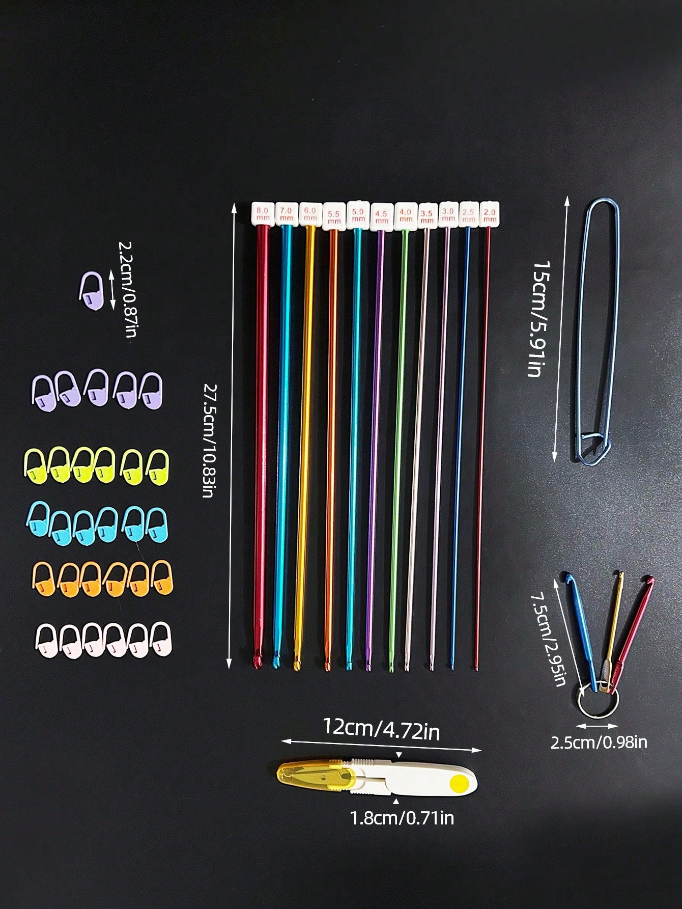 44pcs Tunisian Crochet Set, Includes 11pcs 2.0-8.0mm Metal Long Crochet Hooks And 33pcs Auxiliary Accessories, Extra Long Crochet Hook Set