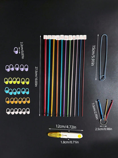 44pcs Tunisian Crochet Set, Includes 11pcs 2.0-8.0mm Metal Long Crochet Hooks And 33pcs Auxiliary Accessories, Extra Long Crochet Hook Set