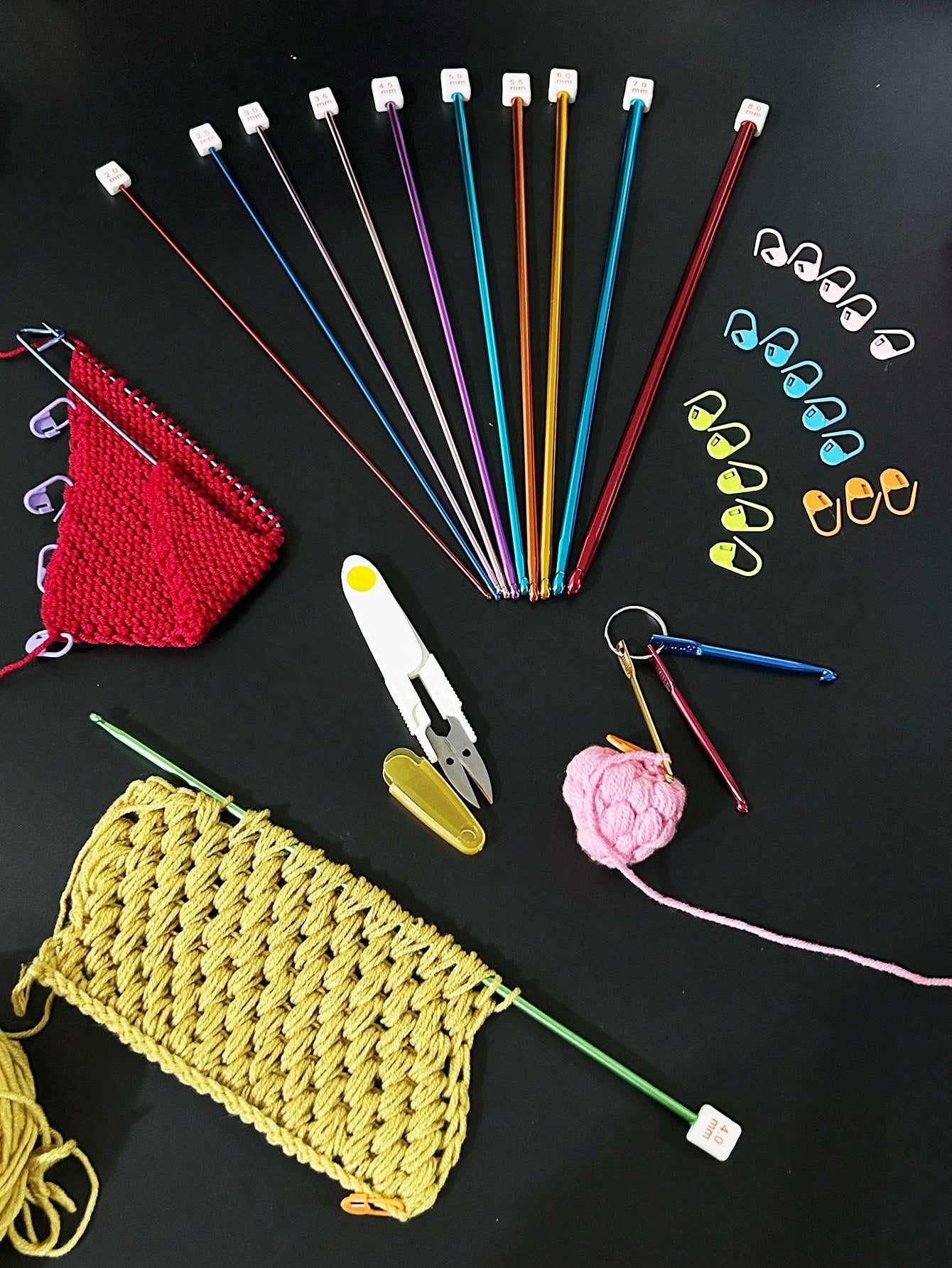 44pcs Tunisian Crochet Set, Includes 11pcs 2.0-8.0mm Metal Long Crochet Hooks And 33pcs Auxiliary Accessories, Extra Long Crochet Hook Set