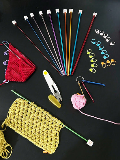 44pcs Tunisian Crochet Set, Includes 11pcs 2.0-8.0mm Metal Long Crochet Hooks And 33pcs Auxiliary Accessories, Extra Long Crochet Hook Set