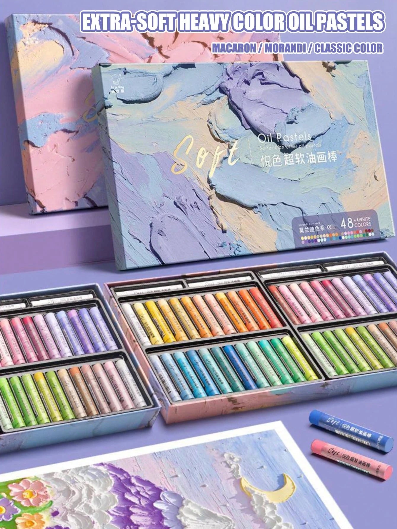 48-Color Soft Oil Pastel Set, Soft Wax Crayon Art Drawing, 36-Color Macaron & Marble Texture Suitable For Art Creation, Graffiti Painting And Other Drawing Tools