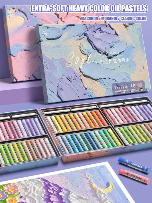 48-Color Soft Oil Pastel Set, Soft Wax Crayon Art Drawing, 36-Color Macaron & Marble Texture Suitable For Art Creation, Graffiti Painting And Other Drawing Tools