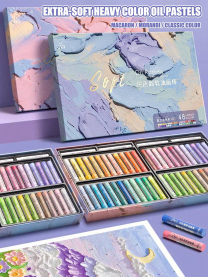48-Color Soft Oil Pastel Set, Soft Wax Crayon Art Drawing, 36-Color Macaron & Marble Texture Suitable For Art Creation, Graffiti Painting And Other Drawing Tools