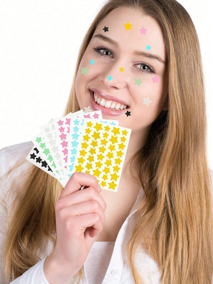 480/1200pcs Pink, Black, White, Blue, Purple, Green Star Pattern E-Star Face Stickers, Essential For Photography And Face Painting, Suitable For Various Parties, Gatherings And Entertainment Activitie