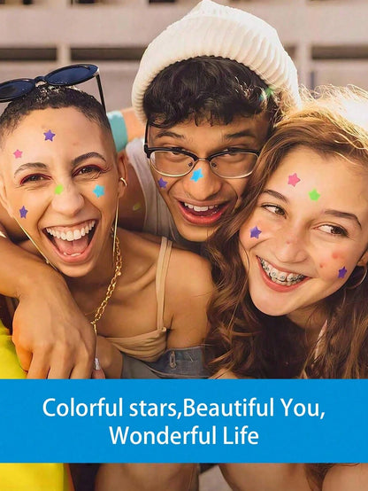 480/1200pcs Pink, Black, White, Blue, Purple, Green Star Pattern E-Star Face Stickers, Essential For Photography And Face Painting, Suitable For Various Parties, Gatherings And Entertainment Activitie