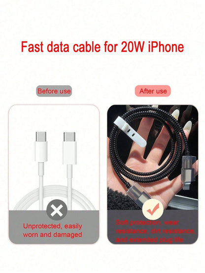 4pcs 1.5m Data Cable Protector Sleeves, Anti-Breaking Charging Cable Protector Covers, Compatible With 20W Fast Charging Cable Compatible With Iphone, Black Charger Protector