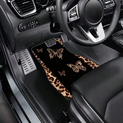 4pcs [2D Flat], Full Coverage Leopard Print Butterfly Car Floor Mats- Suitable For SUV And Compact Cars/Trucks, Perfect Fit Anti-Slip Easy Clean, Fashion Interior Upgrade, All-Weather Car Carpet, Ide