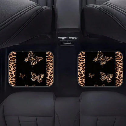 4pcs [2D Flat], Full Coverage Leopard Print Butterfly Car Floor Mats- Suitable For SUV And Compact Cars/Trucks, Perfect Fit Anti-Slip Easy Clean, Fashion Interior Upgrade, All-Weather Car Carpet, Ide