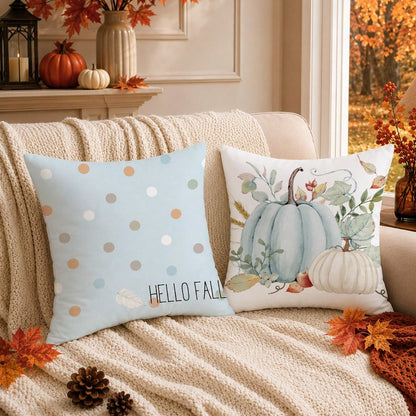 4pcs Autumn Blue Pumpkin Pattern Cushion Covers, Single-Sided Printed Skin-Friendly Peach Skin Velvet Material, 45*45CM Pillow Covers Suitable For Room Decoration, Indoor Sofa Living Room Decoration