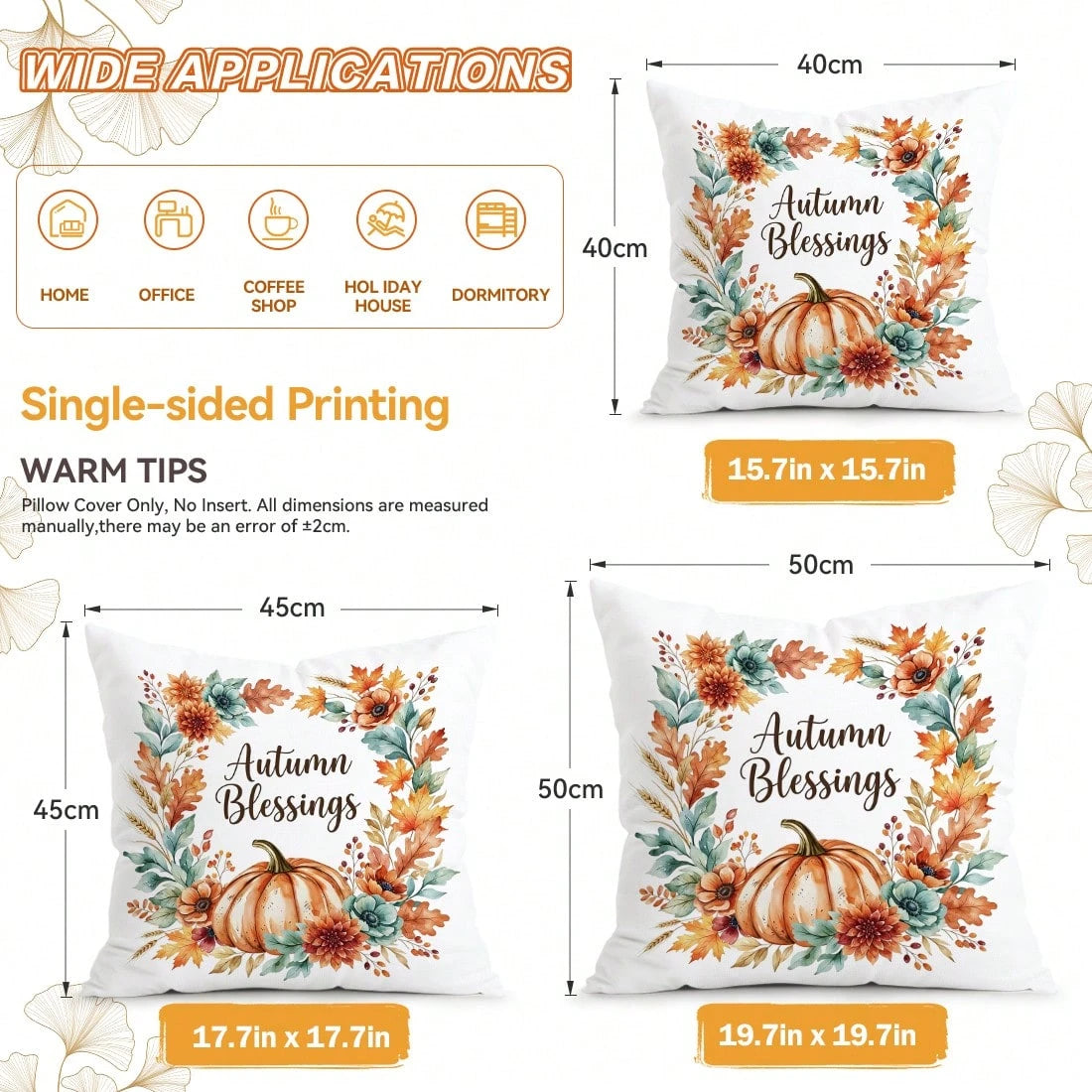 4pcs Autumn Maple Leaf & Pumpkin Decorative Pattern Single-Sided Printed Throw Pillow Covers/Cushion Covers, Multi-Scene Atmosphere Decor Pillow Covers Suitable For Living Room, Sofa, Bedroom, Pillow