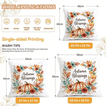 4pcs Autumn Maple Leaf & Pumpkin Decorative Pattern Single-Sided Printed Throw Pillow Covers/Cushion Covers, Multi-Scene Atmosphere Decor Pillow Covers Suitable For Living Room, Sofa, Bedroom, Pillow