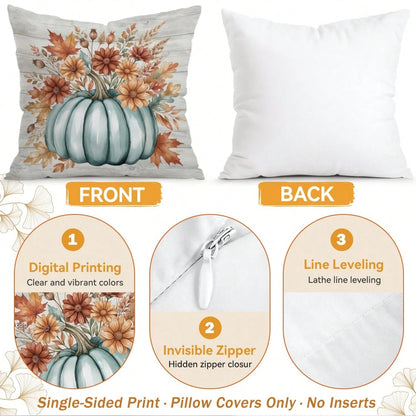 4pcs Autumn Maple Leaf & Pumpkin Decorative Pattern Single-Sided Printed Throw Pillow Covers/Cushion Covers, Multi-Scene Atmosphere Decor Pillow Covers Suitable For Living Room, Sofa, Bedroom, Pillow