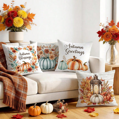 4pcs Autumn Maple Leaf & Pumpkin Decorative Pattern Single-Sided Printed Throw Pillow Covers/Cushion Covers, Multi-Scene Atmosphere Decor Pillow Covers Suitable For Living Room, Sofa, Bedroom, Pillow
