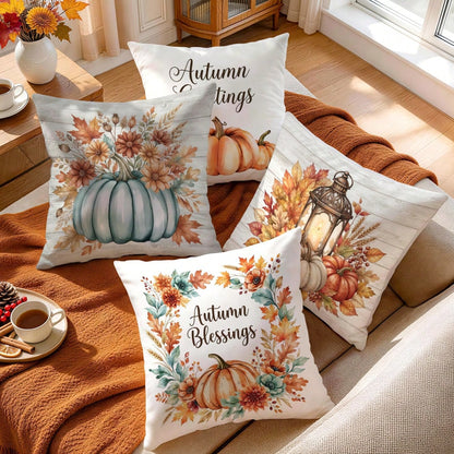 4pcs Autumn Maple Leaf & Pumpkin Decorative Pattern Single-Sided Printed Throw Pillow Covers/Cushion Covers, Multi-Scene Atmosphere Decor Pillow Covers Suitable For Living Room, Sofa, Bedroom, Pillow