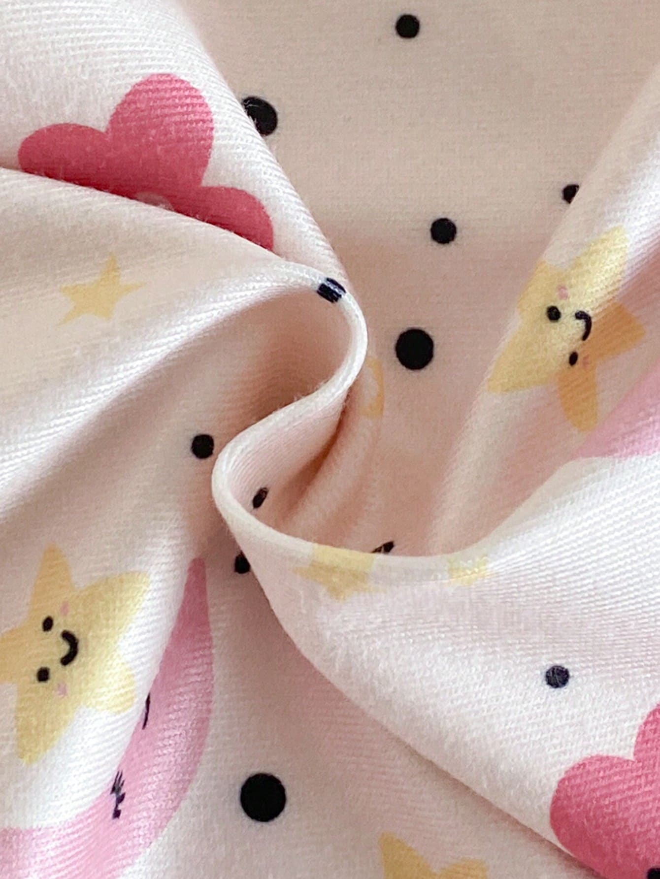 4pcs Baby Girls' Light Pink,Summer,Cute,Graphic,Holiday Star,Moon,Cloud Print Rib Knit Crew Neck Short Sleeve Top And Pants Snug Fit Pajama Set