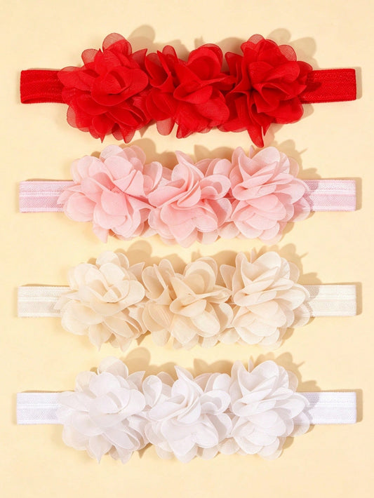 4pcs Baby Solid Flower Headbands, Sweet Princess Decorative Hair Accessories