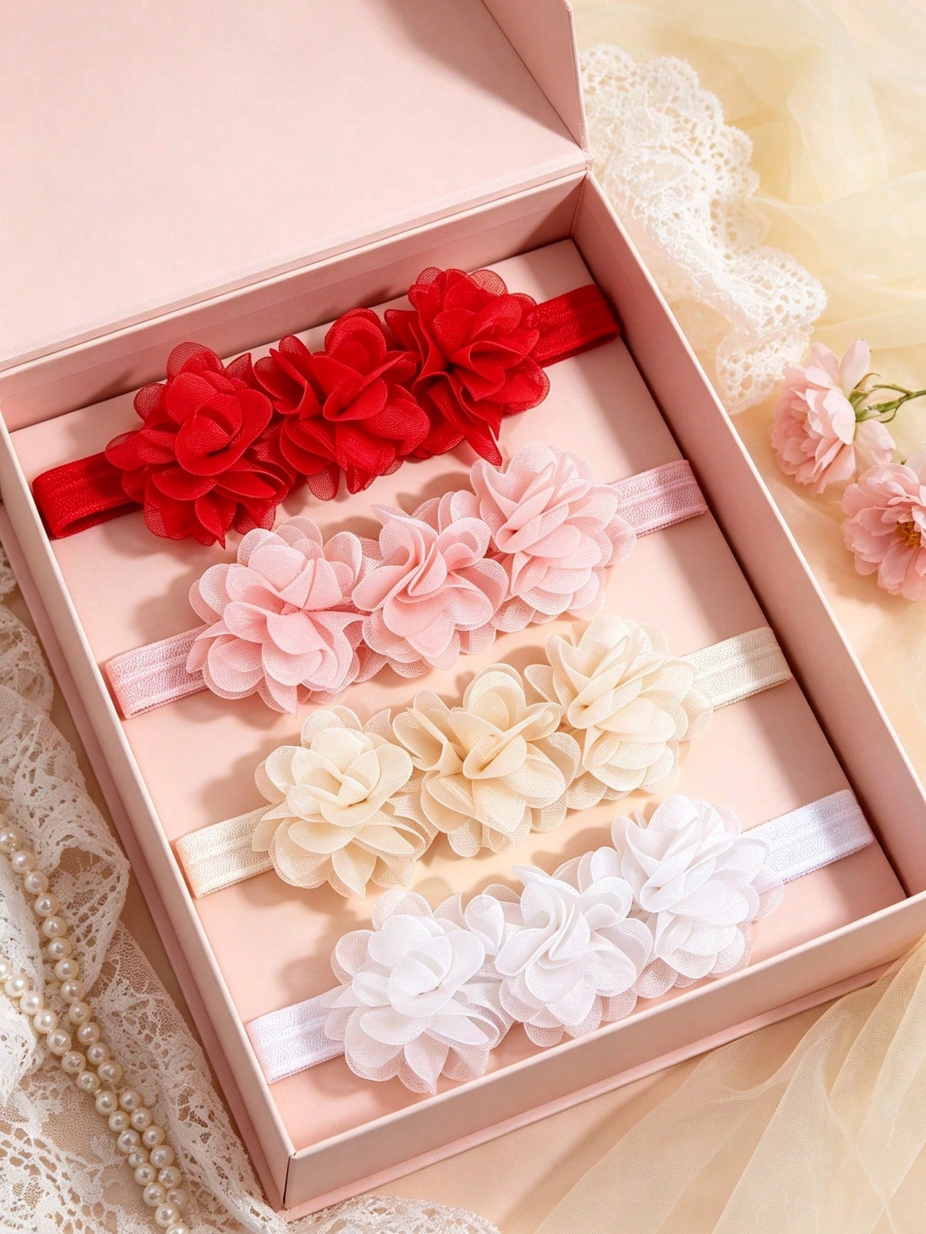 4pcs Baby Solid Flower Headbands, Sweet Princess Decorative Hair Accessories