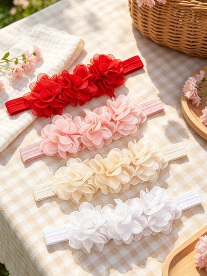 4pcs Baby Solid Flower Headbands, Sweet Princess Decorative Hair Accessories