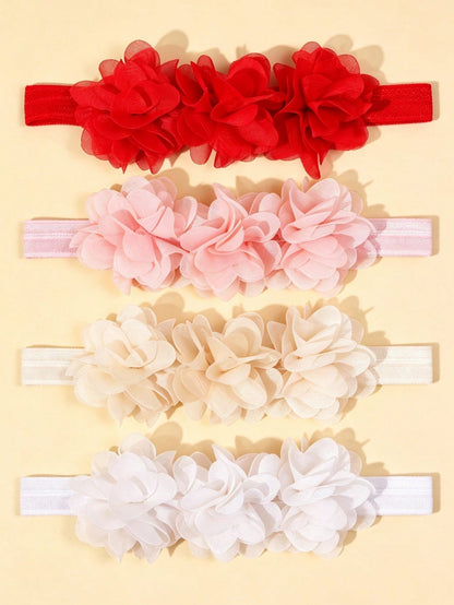 4pcs Baby Solid Flower Headbands, Sweet Princess Decorative Hair Accessories
