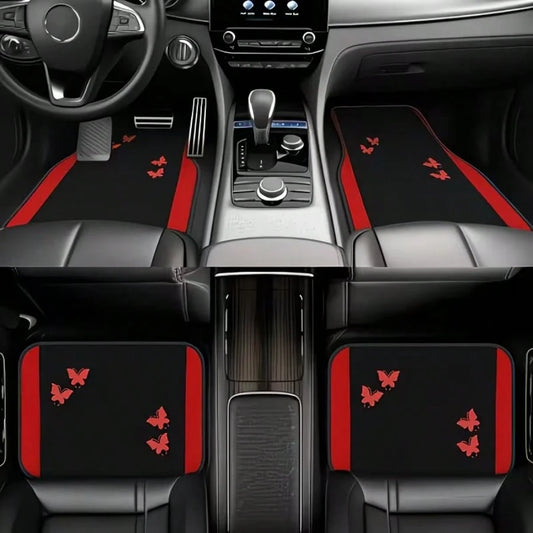 4pcs Car Floor Mats Set| All-Season Vehicle Carpet Protection- All-Weather Red Butterfly Design Polyester Mats| Suitable For Sedan, Truck, SUV- Christmas And Halloween Gift For Men And Women