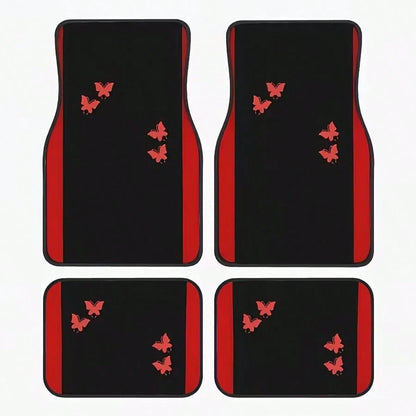 4pcs Car Floor Mats Set| All-Season Vehicle Carpet Protection- All-Weather Red Butterfly Design Polyester Mats| Suitable For Sedan, Truck, SUV- Christmas And Halloween Gift For Men And Women
