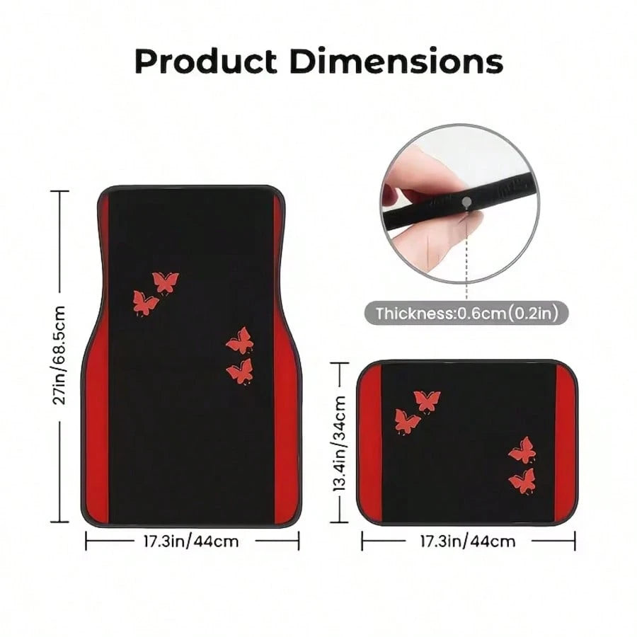 4pcs Car Floor Mats Set| All-Season Vehicle Carpet Protection- All-Weather Red Butterfly Design Polyester Mats| Suitable For Sedan, Truck, SUV- Christmas And Halloween Gift For Men And Women