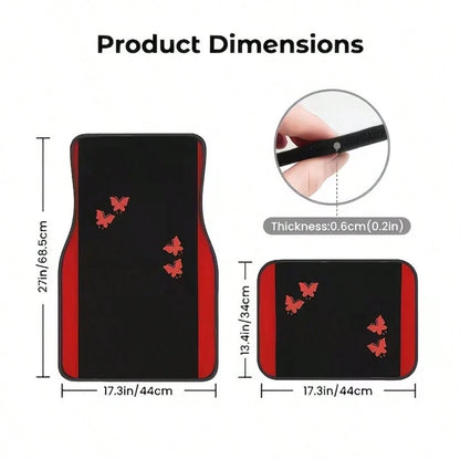 4pcs Car Floor Mats Set| All-Season Vehicle Carpet Protection- All-Weather Red Butterfly Design Polyester Mats| Suitable For Sedan, Truck, SUV- Christmas And Halloween Gift For Men And Women