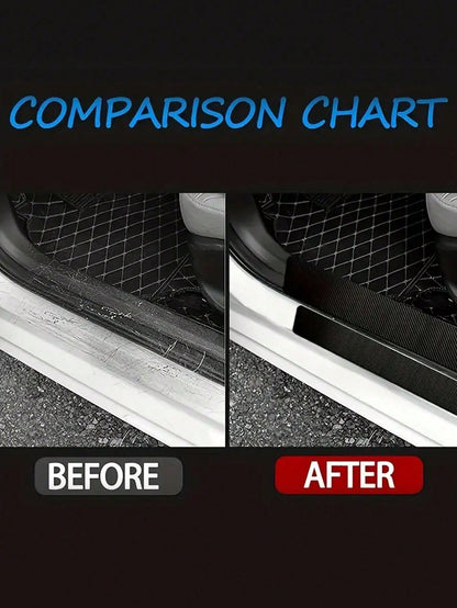 4Pcs Carbon Fiber Car Door Sill Protector Strip- Anti-Scratch Anti-Collision Guard, Carbon Fiber Leather Front & Rear Sill Sticker, Decorative Auto Door Protection Film, Interior Accessory