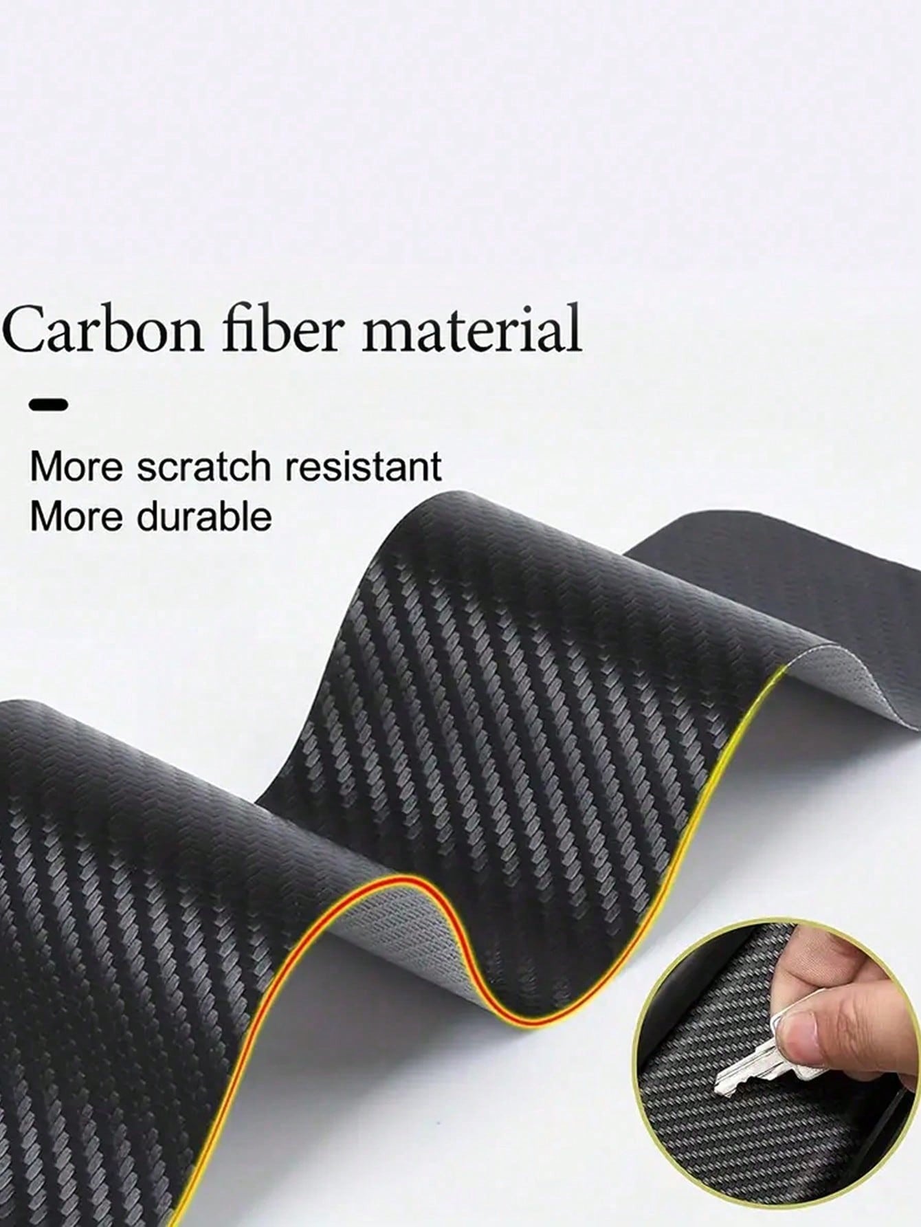4Pcs Carbon Fiber Car Door Sill Protector Strip- Anti-Scratch Anti-Collision Guard, Carbon Fiber Leather Front & Rear Sill Sticker, Decorative Auto Door Protection Film, Interior Accessory