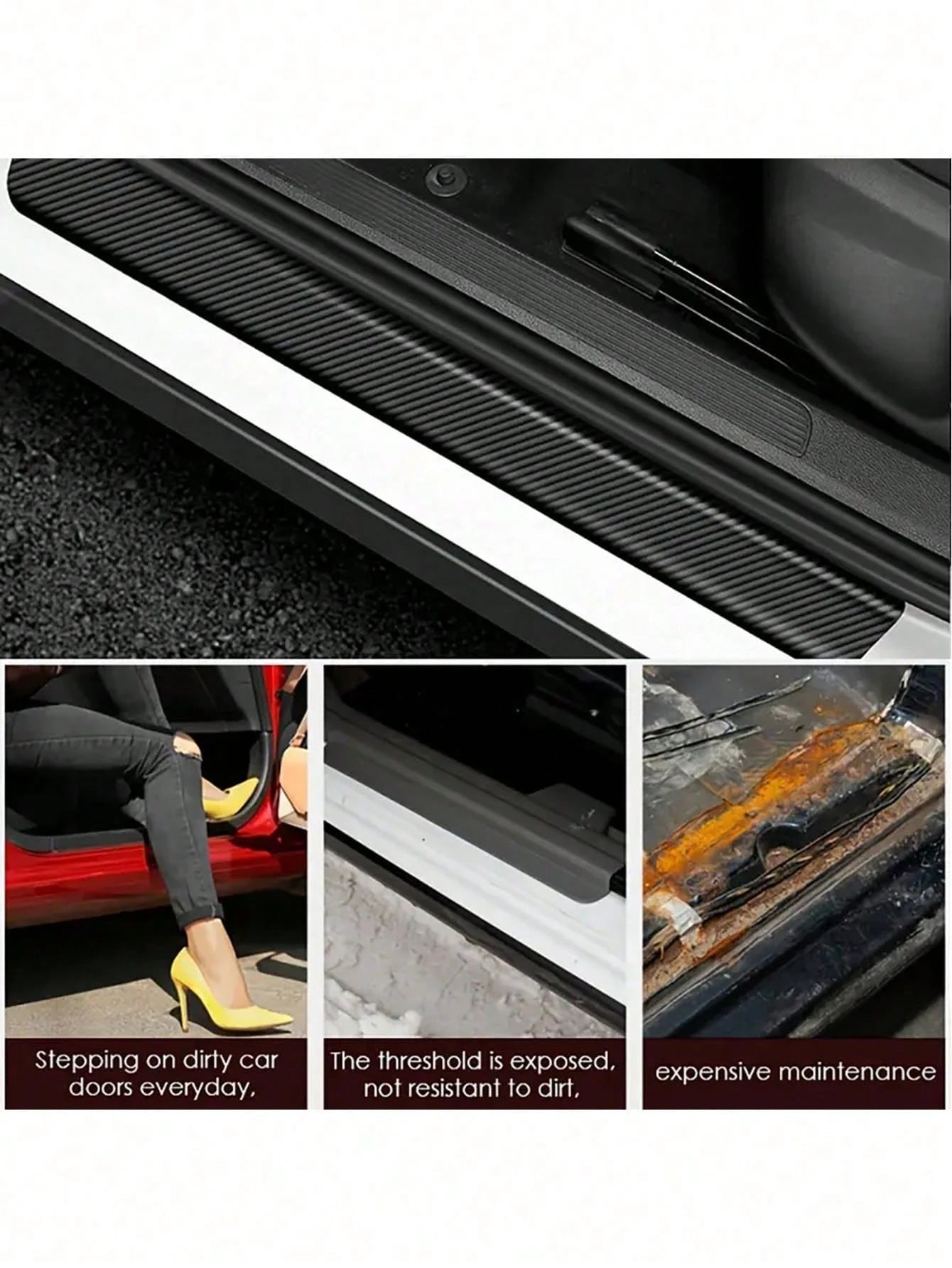 4Pcs Carbon Fiber Car Door Sill Protector Strip- Anti-Scratch Anti-Collision Guard, Carbon Fiber Leather Front & Rear Sill Sticker, Decorative Auto Door Protection Film, Interior Accessory