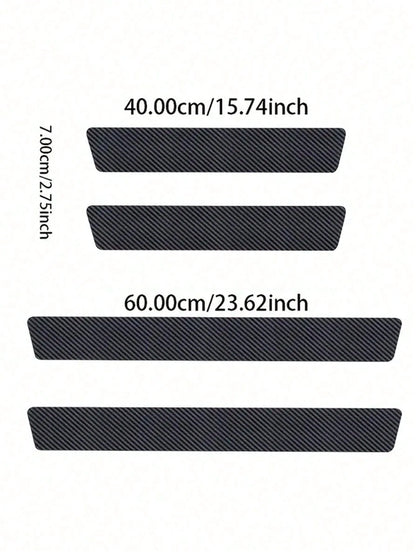 4Pcs Carbon Fiber Car Door Sill Protector Strip- Anti-Scratch Anti-Collision Guard, Carbon Fiber Leather Front & Rear Sill Sticker, Decorative Auto Door Protection Film, Interior Accessory