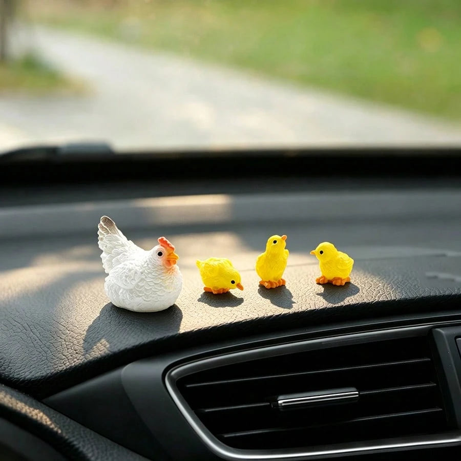 4pcs "Corner Nesting Lucky Chick" Car Interior Decor/Dashboard Creative Warm Chick Figurine