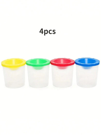 4pcs Covered Paint Brush Holder, Paint Tool Wash Bucket, Leak-Proof Mixing Cup, Watercolor Brush Cleaning Cup, Nail Art Brush Wash Cup, Small Painting Plastic Makeup Color Cleaning Cup Set, Detachable