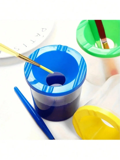 4pcs Covered Paint Brush Holder, Paint Tool Wash Bucket, Leak-Proof Mixing Cup, Watercolor Brush Cleaning Cup, Nail Art Brush Wash Cup, Small Painting Plastic Makeup Color Cleaning Cup Set, Detachable
