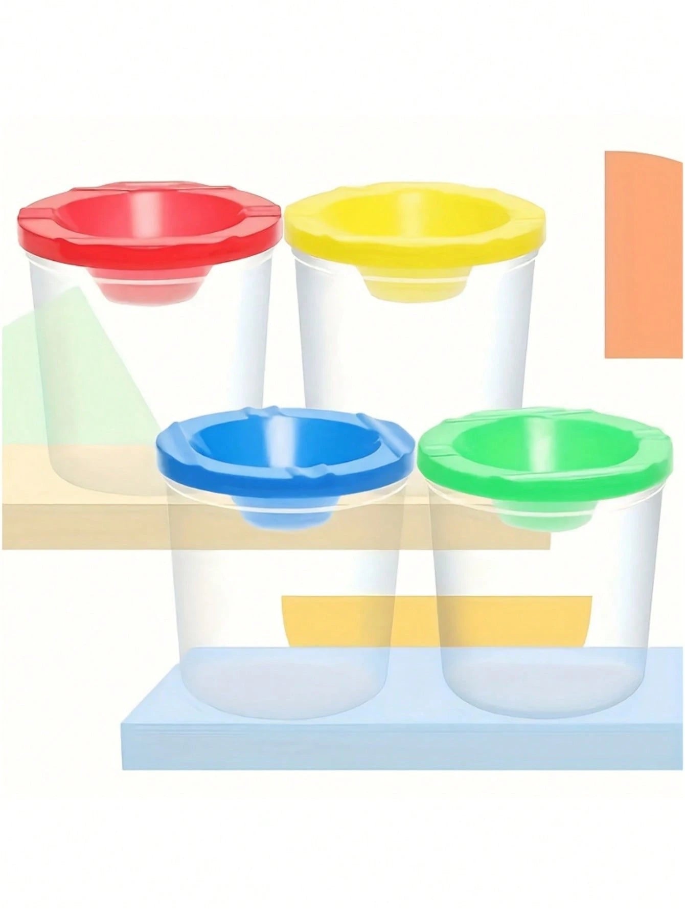 4pcs Covered Paint Brush Holder, Paint Tool Wash Bucket, Leak-Proof Mixing Cup, Watercolor Brush Cleaning Cup, Nail Art Brush Wash Cup, Small Painting Plastic Makeup Color Cleaning Cup Set, Detachable