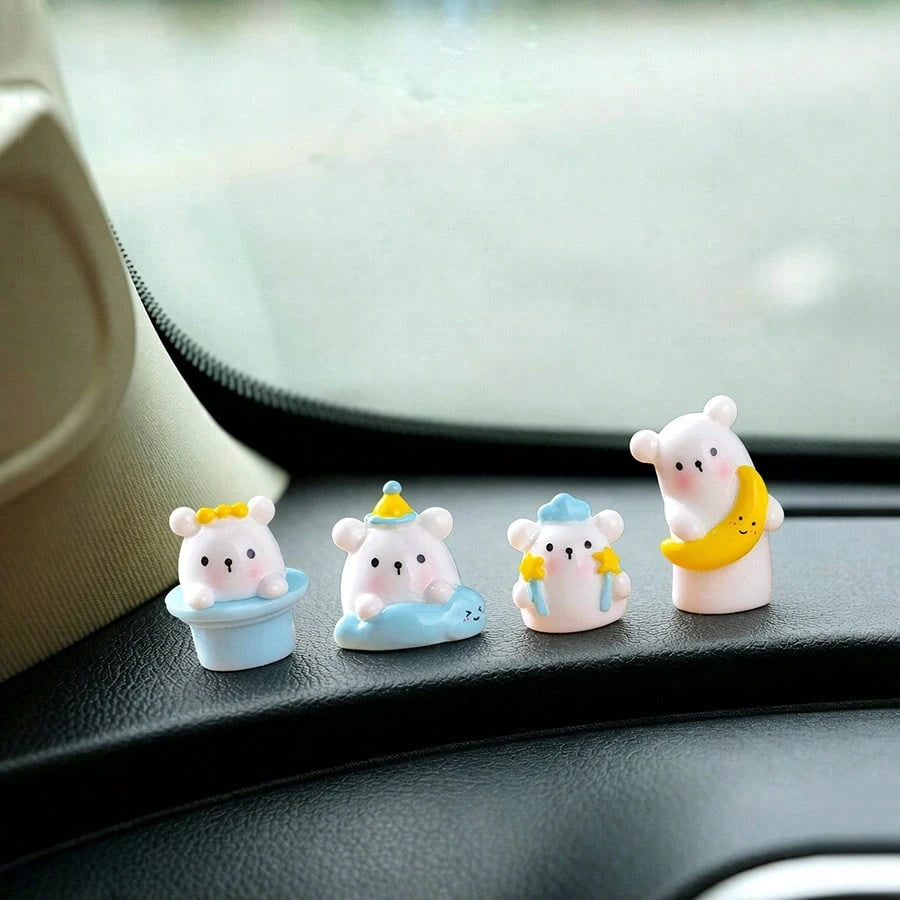 4pcs Creative Cute Magic Bear Car Dashboard Desktop Ornament DIY Car Interior Office Desk Computer Screen Landscape Decoration Accessories