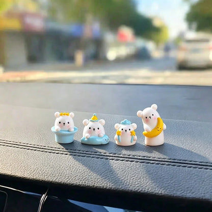 4pcs Creative Cute Magic Bear Car Dashboard Desktop Ornament DIY Car Interior Office Desk Computer Screen Landscape Decoration Accessories